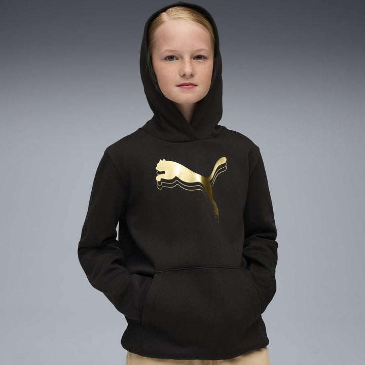 PUMA Mädchen ESS Metallic Hoodie FL G Sweatshirt (1er Pack) 176 Puma Schwarz-metallic-gold, 176 Puma