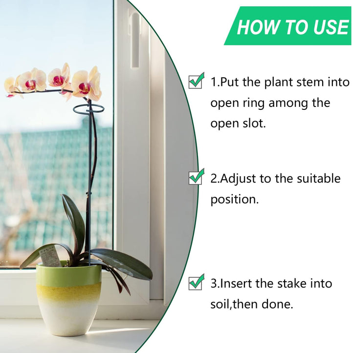 JIALWEN 8 Stück 60 cm Pflanzenstütze, Garten-Einzelstiel-Metall-Pflanzenstützpfahl mit 10 Pflanzenbi