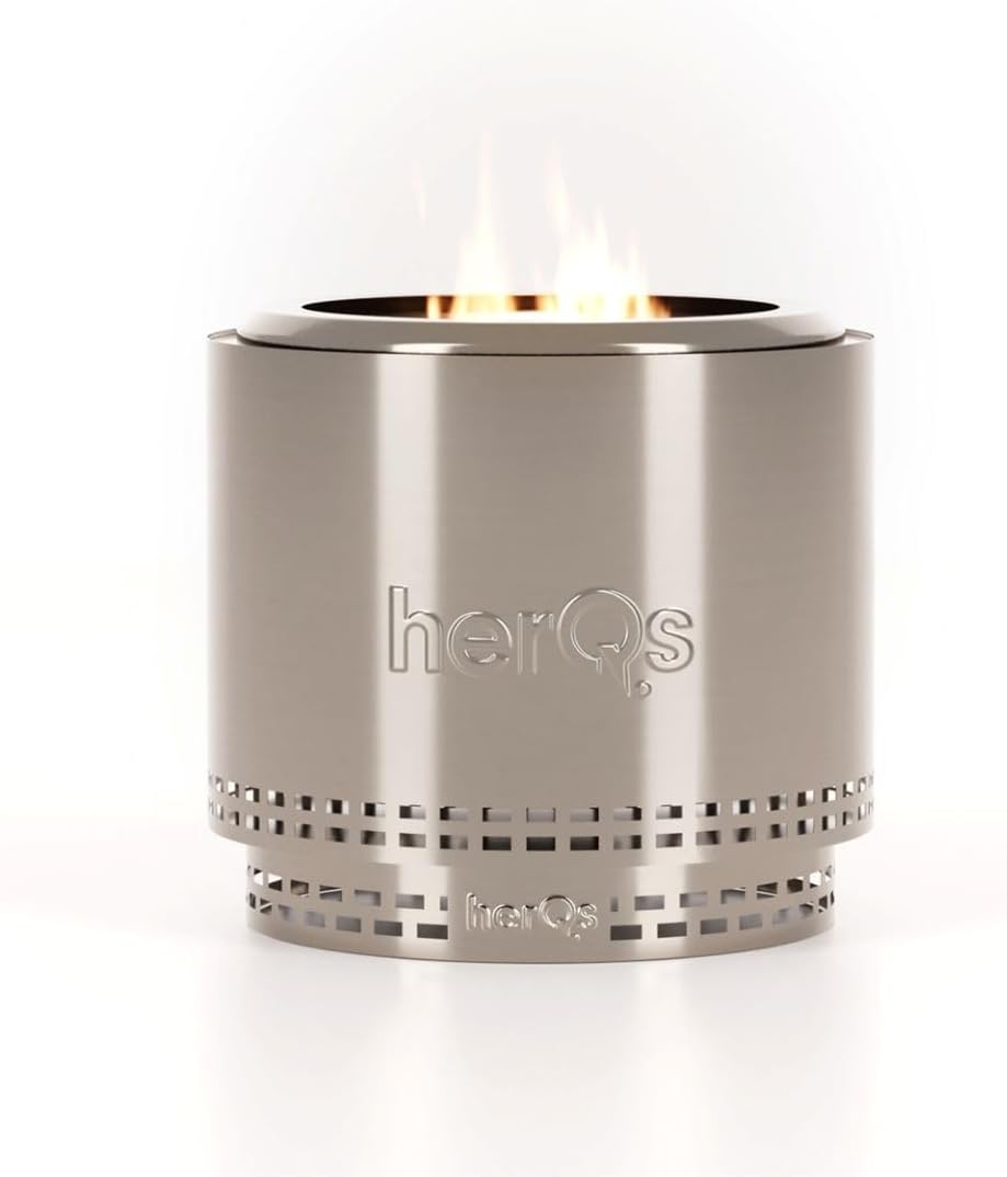 herQs Blaze Feuerschale Rauchfrei – Tragbarer Feuerschale Edelstahl für Garten, Camping &amp; Terrasse –
