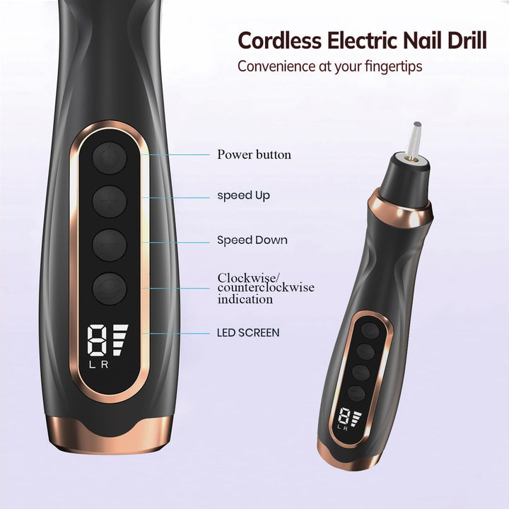 Nagelfräse Tragbare 2600 mAh Nagelfräser für Gelnägel Kabellos Nagelfeile 6-Gang Nagelbohrmaschine 1