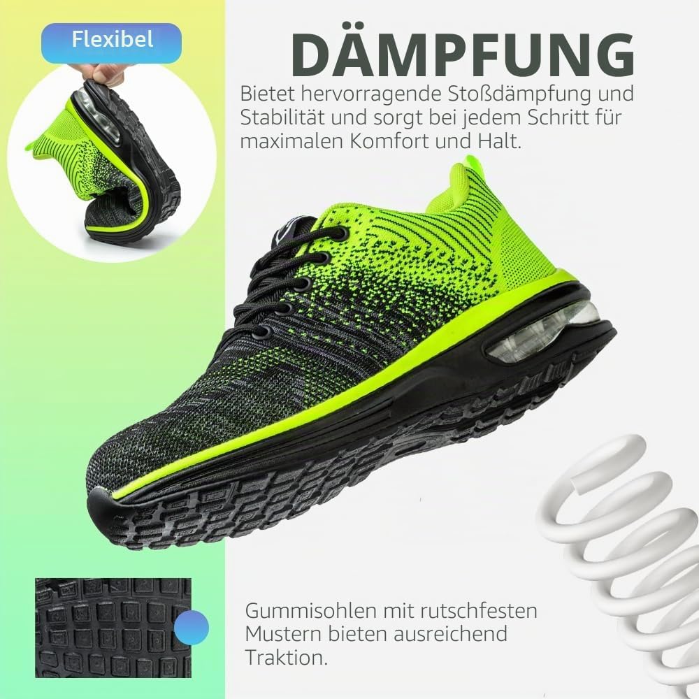 Nasogetch Sicherheitsschuhe Damen Herren Stahlkappenschuhe Arbeitsschuhe Sportlich Atmungsaktiv 36 E