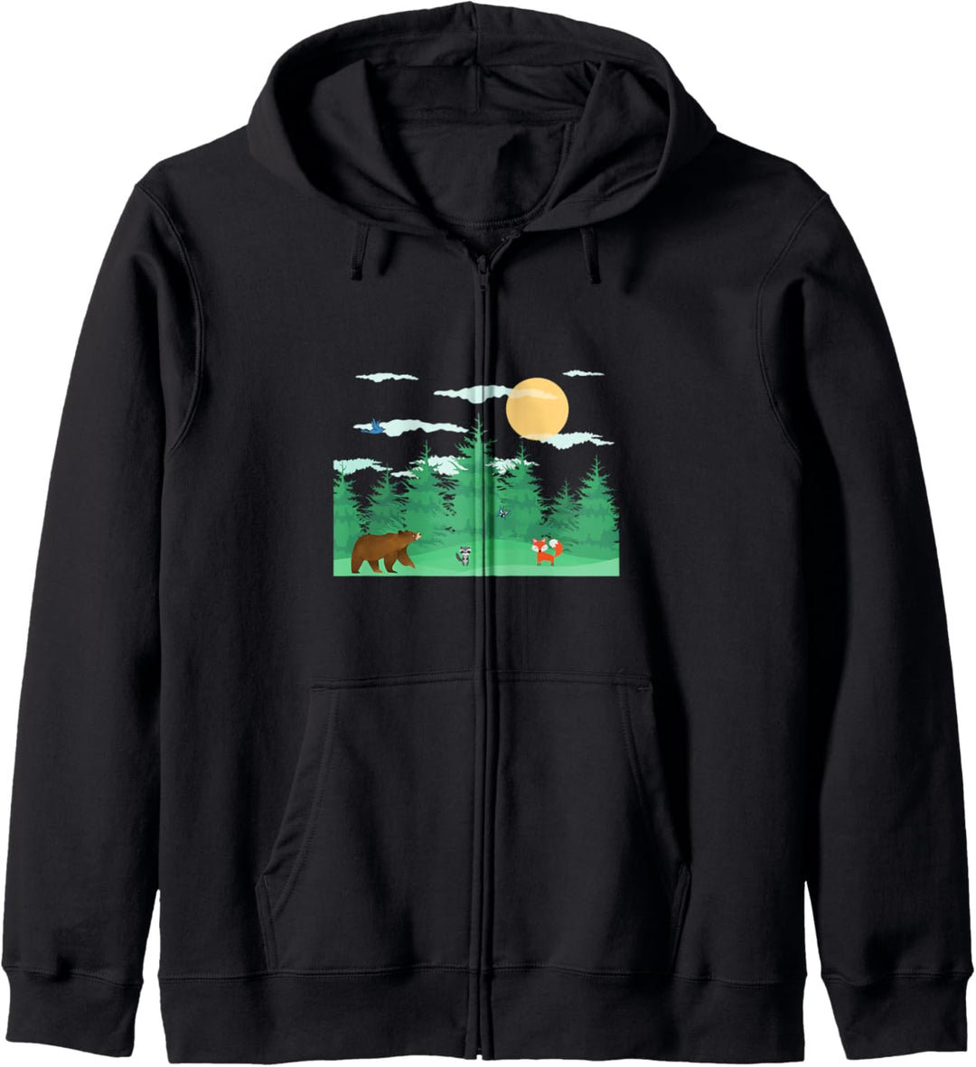 Wald Waschbär Fuchs Bär Schmetterling Vogel Cartoon Kapuzenjacke