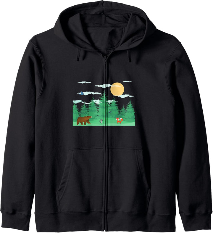 Wald Waschbär Fuchs Bär Schmetterling Vogel Cartoon Kapuzenjacke