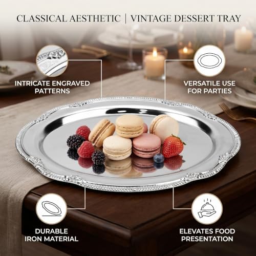 Zerodis Desserttablett, Vintage-Servierplatte aus Metall Im Hofstil mit Gravur, Dekorative Servierpl
