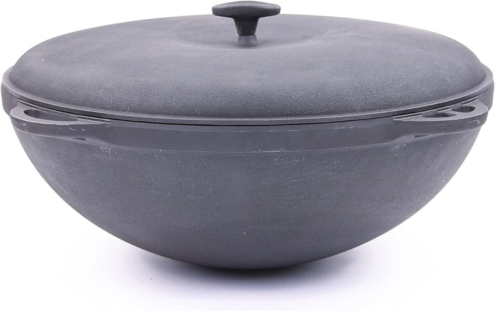 SYTON Gusseisen Kessel Bräter Schmortopf Wok Gulaschkessel Asiatische Kasan Kazan (8 Liter mit Decke