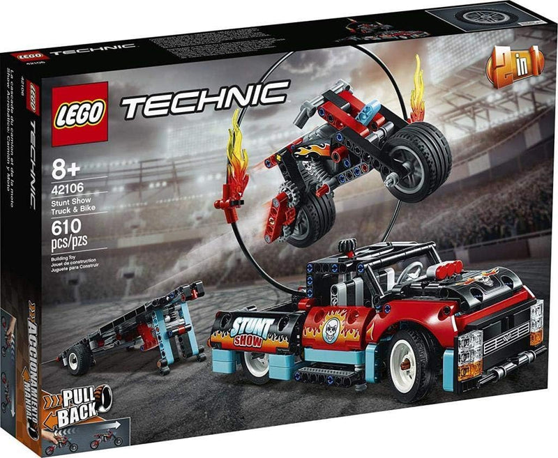 LEGO 42106 Technic Stunt-Show mit Truck und Motorrad Spielzeug für Kinder, 2-in-1 Modell, LKW mit Rü
