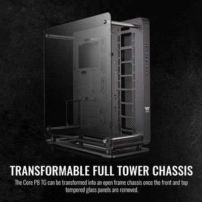 Thermaltake Core P8 TG | E-ATX-PC-Gehäuse | 3 x gehärtetes 4mm Glasseitenteil | Wall Mount | schwarz