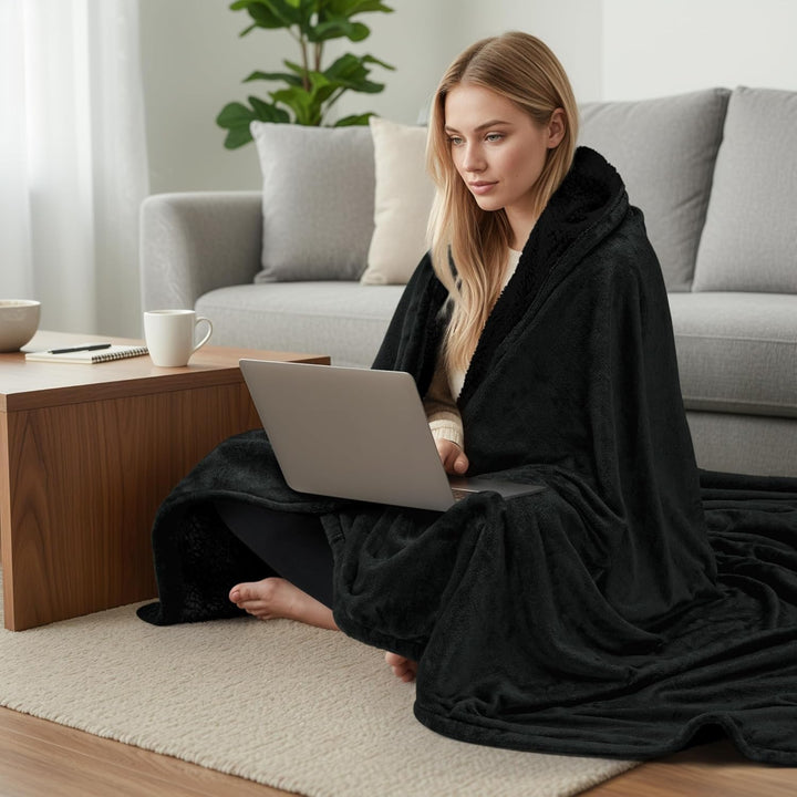 Utopia Bedding Sherpa Decke [Schwarz, 228x228 cm] - 480GSM Thick Warm Plüsch Fleece Wendedecke für B
