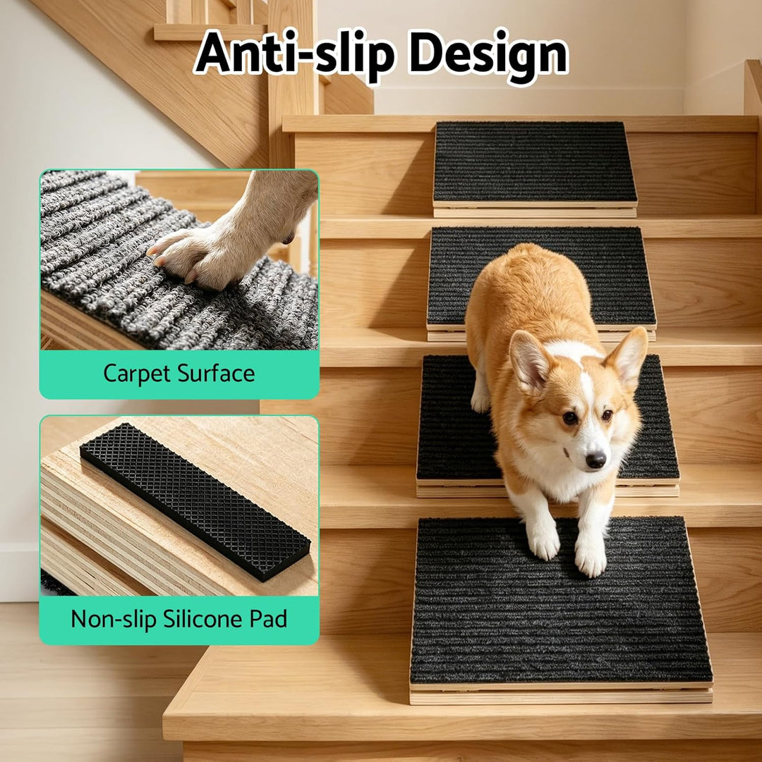 4 Stück Hunderampe, Höhenverstellbare Hundetreppe mit Rutschfester Teppichoberfläche und Polstern, H