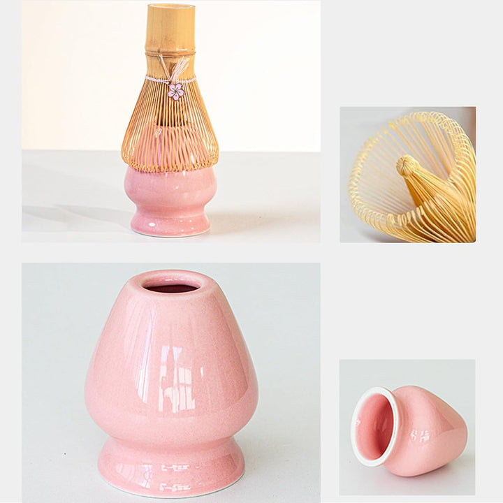 Nideen 8 Stück Matcha Set Rosa Keramik Matcha Schale Matcha Besen Set mit Sakura Charme Matcha Tee S