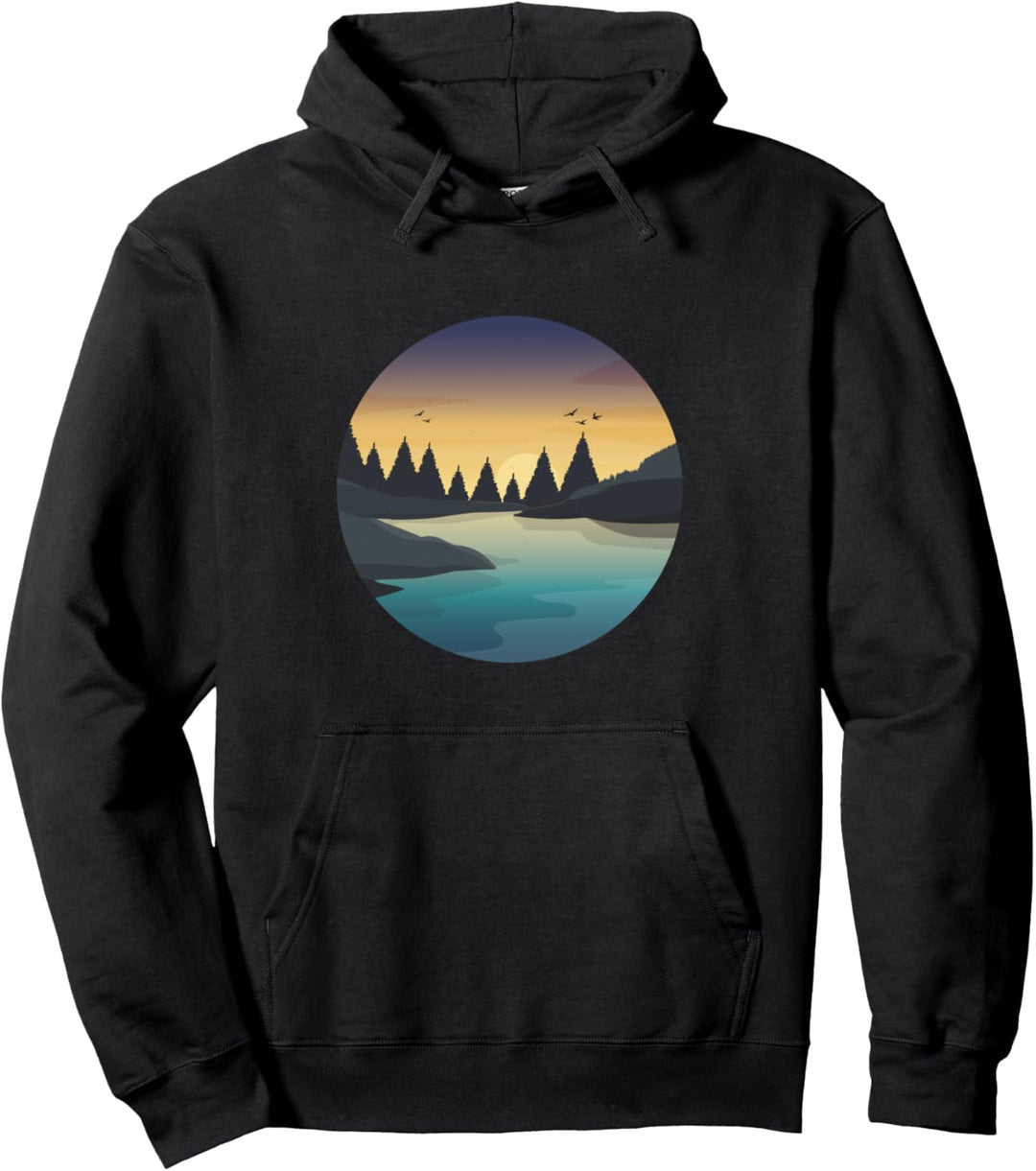 Sonnenaufgang See Landschaft Sonnenuntergang Natur Wald Bäume Pullover Hoodie