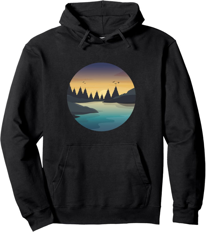Sonnenaufgang See Landschaft Sonnenuntergang Natur Wald Bäume Pullover Hoodie
