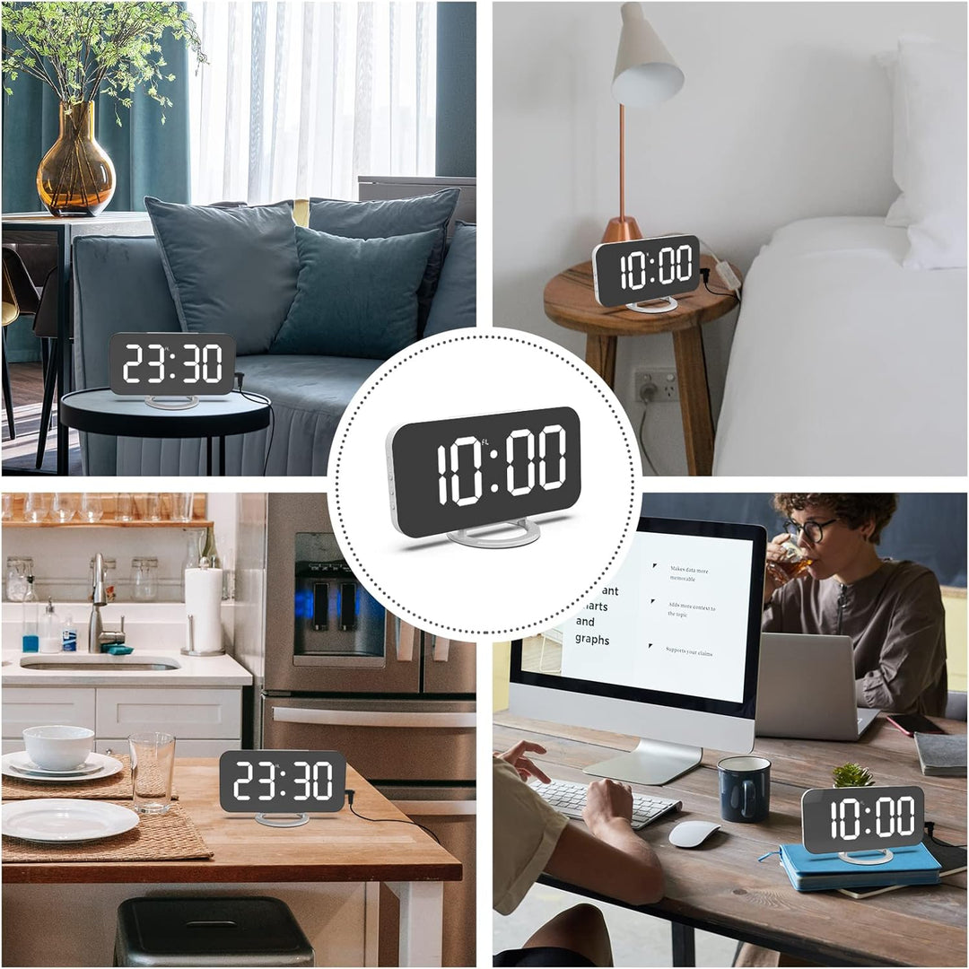 ThreeH Digitaler Alarm mit Dual-USB-Ladegerät Einstellbare Helligkeit Dimmer Snooze LED-Anzeige Weck