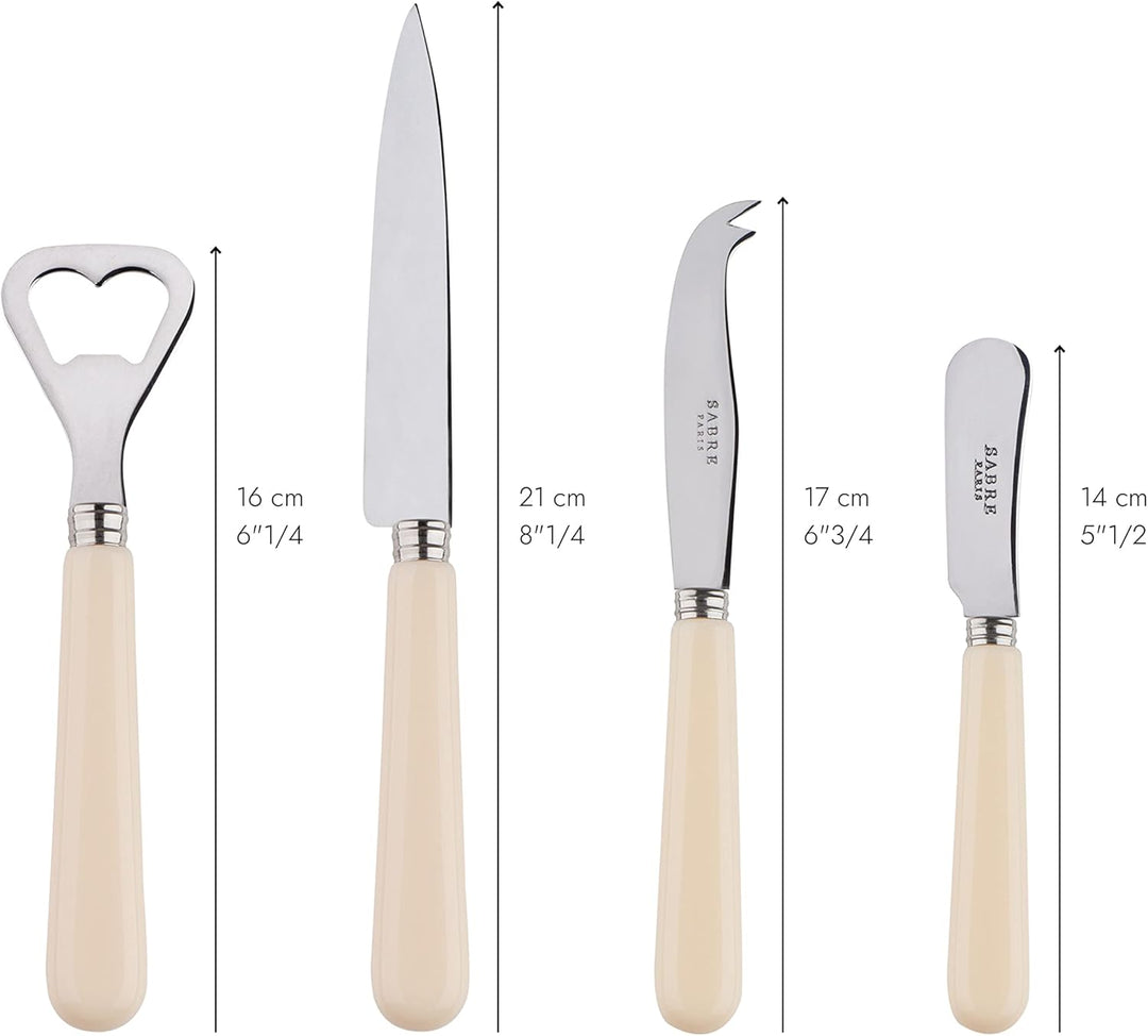 SABRE PARIS - Apero-Set, 4-teilig -Pop - Flaschenöffner, Spickmesser, kleines Käse- & Buttermesser -