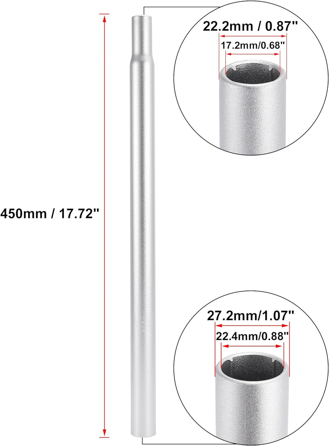 X AUTOHAUX Fahrrad Sattelstütze Aluminiumlegierung Sattelstützenrohr Silber 27.2 mm x 450 mm