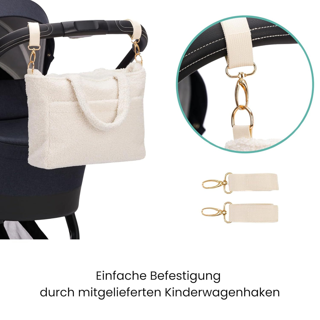 Fillikid Wickeltasche Teddy Small Exklusiv | Stilvolle Wickeltasche aus weichem Teddy-Material | Mit