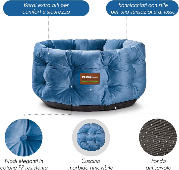 ClevaHome Deep Nest Katzenbett für Katzen bis 7 kg, Rundes Katzenbett für den Innenbereich mit Samto