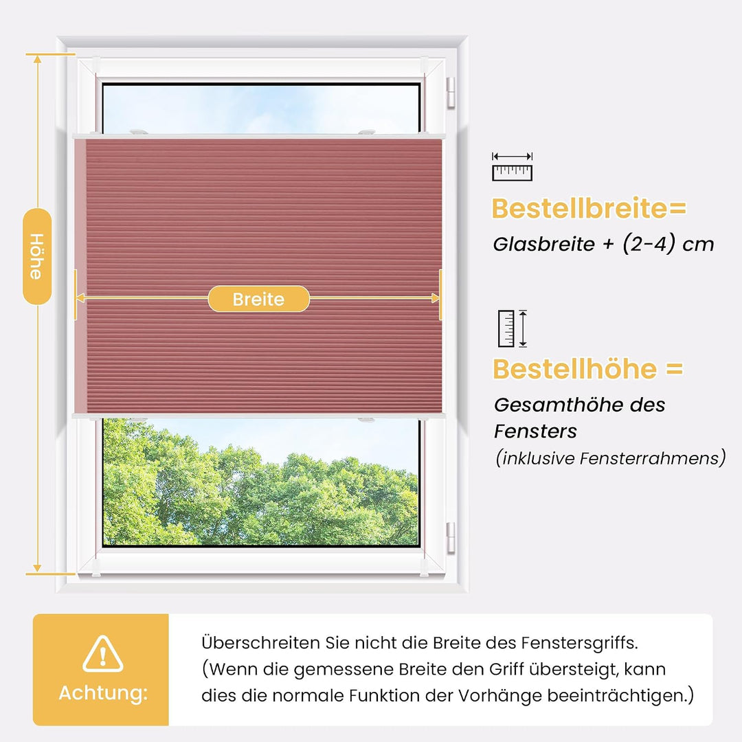 BelleMax Plissee Verdunklung Klemmfix Wabenplissee ohne Bohren Weinrot-Weiss 45x110cm(BxH), Thermo V