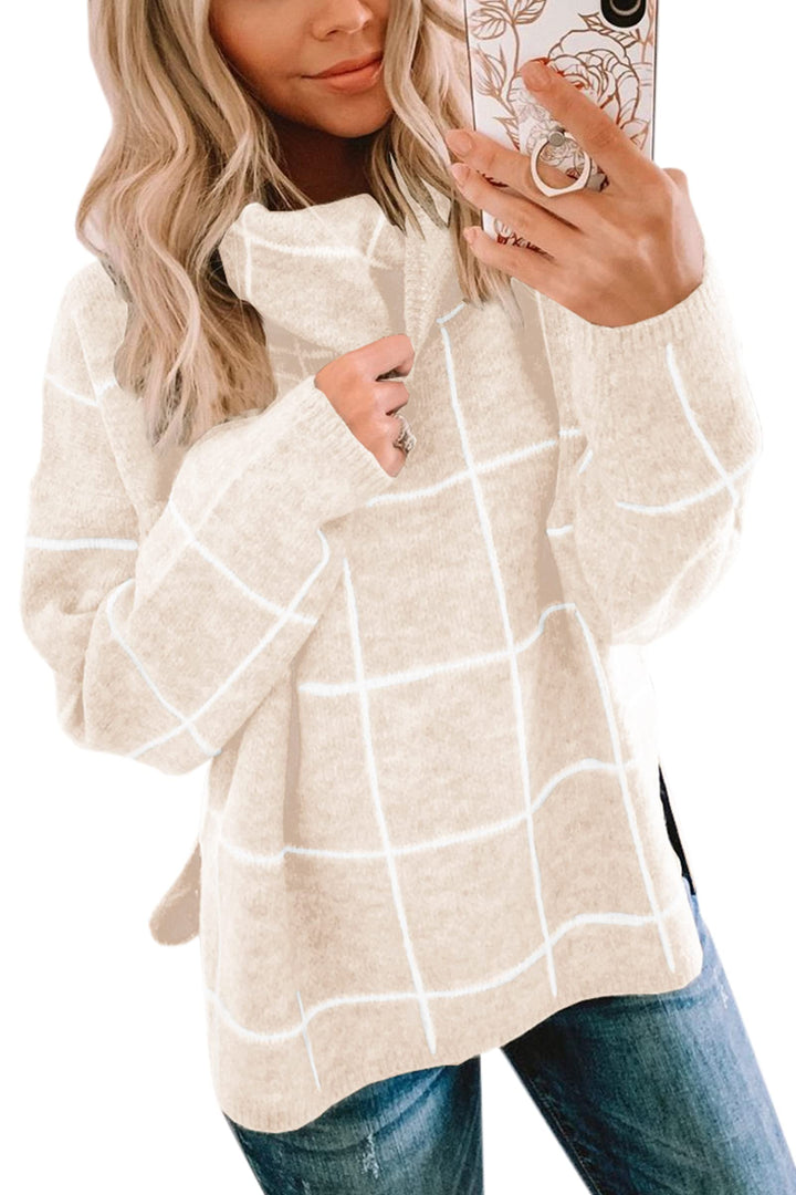 ASOMI Strickpullover Damen Gestreift Kariert: Elegant Rollkragen Pullover Winterpullover Warm Herbst