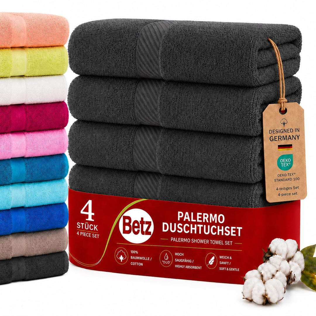 Betz 4 Stück Duschtücher Set Palermo Grösse 70x140 cm 100% Baumwolle Badetuch Duschhandtuch Sporthan
