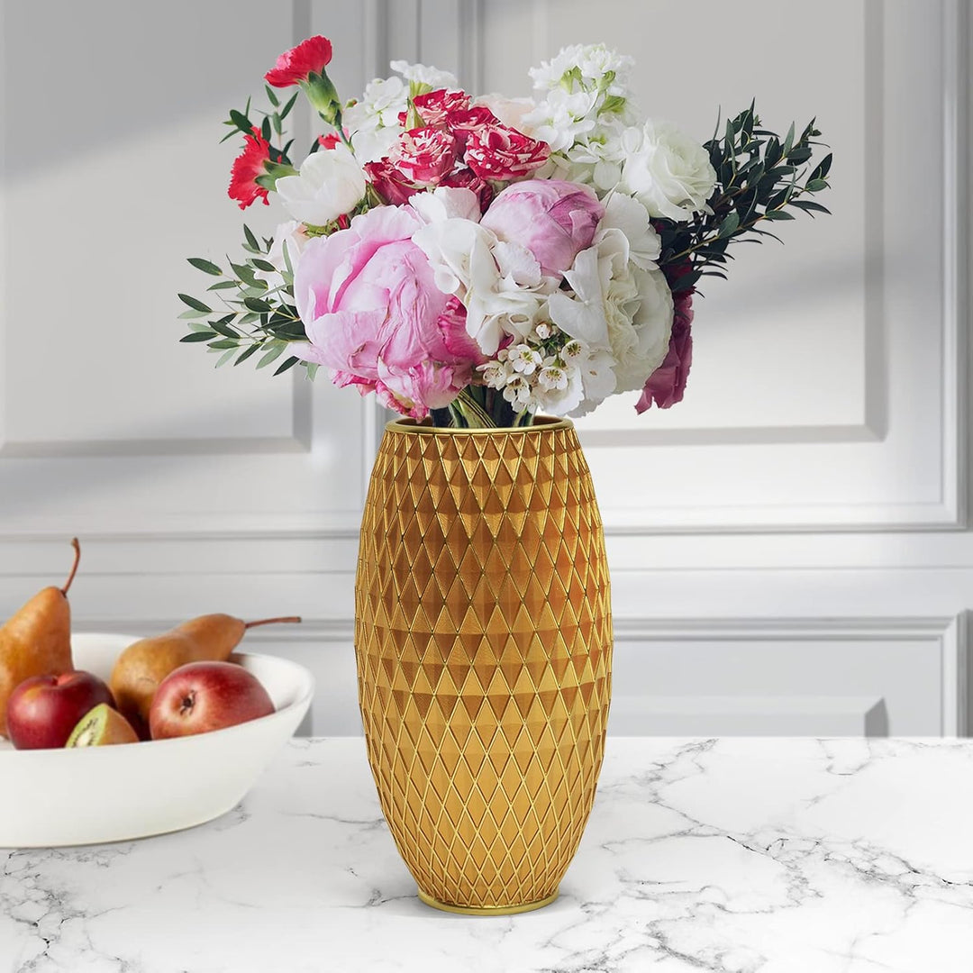 Suanti Dekorative Blumenvase, Gold Vase, Heimdekoration, Einweihungsgeschenk, mit Diamantmuster, bre