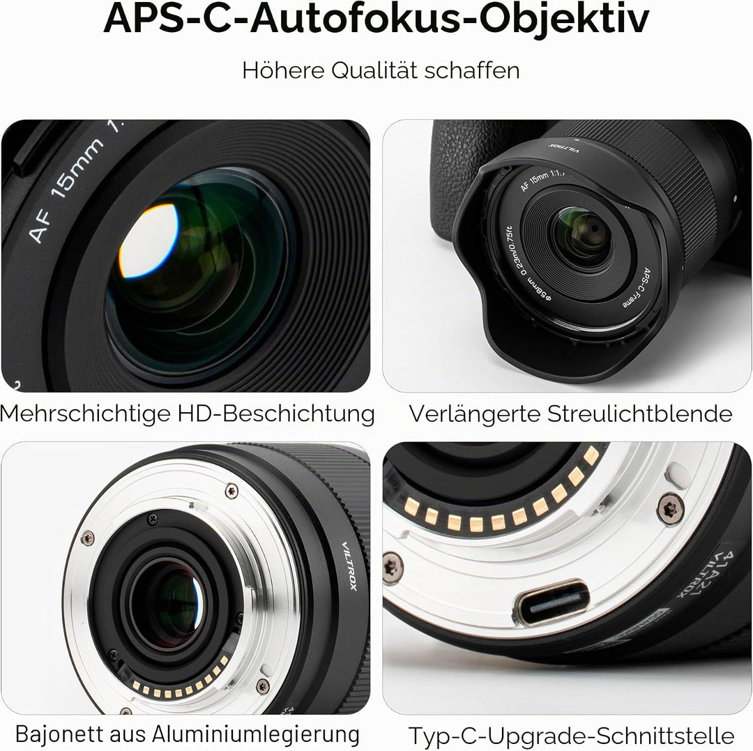 VILTROX AF 15mm F1.7 Air E Objektiv für Sony E-Mount, f/1.7 APS-C Autofokus Festbrennweite, kompatib