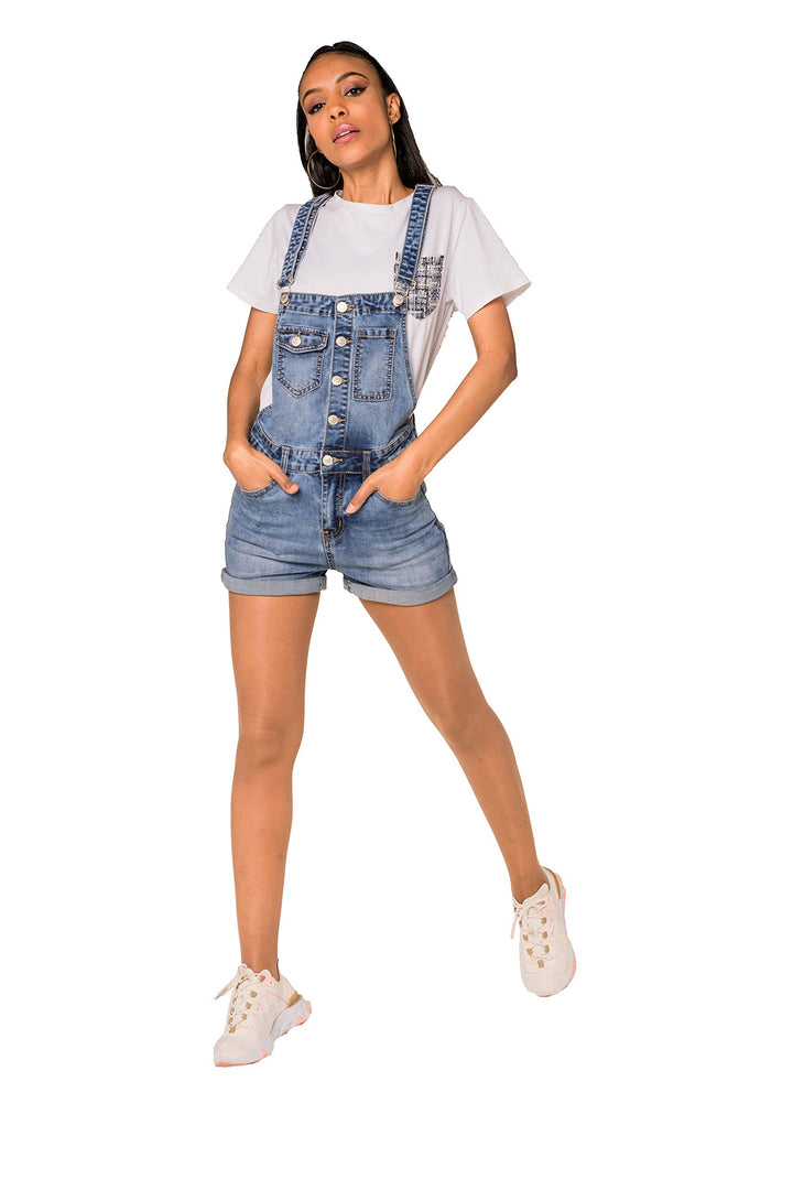 Crazy Age Damen Kurze und Lange Jeanslatzhose Denim Overall Jumpsuit Playsuit Jeans Hosenanzug Träge