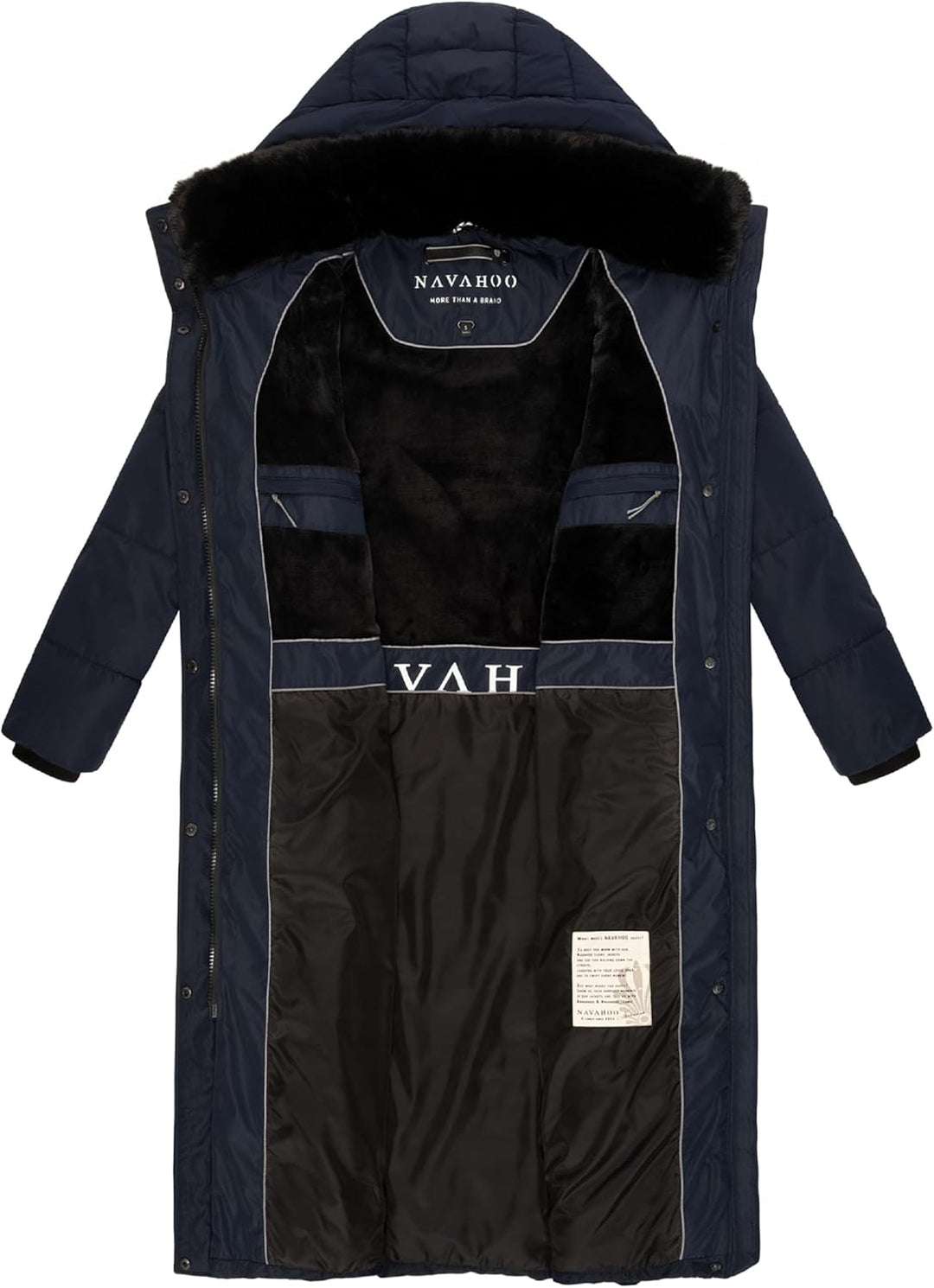Navahoo Damen Wintermantel Warmer Steppmantel extralang mit Abnehmbarer Kapuze Hingucker XIV XS-XXL