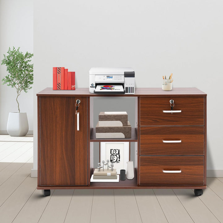 90x34x59cm Büroschrank Aktenschrank mit 5 Rollen (2 mit Bremsen), Rollcontainer mit 1* Abschliessbar