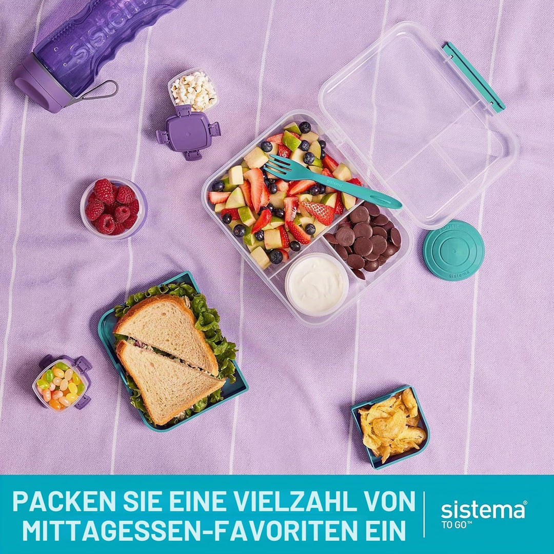 Sistema Bento Box LUNCH Aufbewahrungdose mit Fächern | 1,65 L Lunchbox mit auslaufsicherem Joghurt-