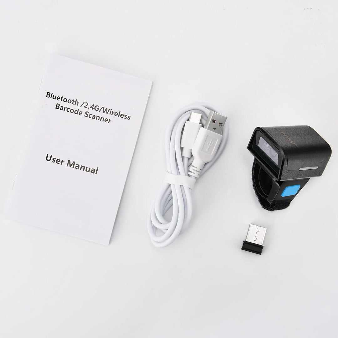 JRHC 1D 2D Bluetooth tragbarer Ring Barcode Scanner, tragbarer Mini Barcode-Barcode-Leser mit 2,4-GH