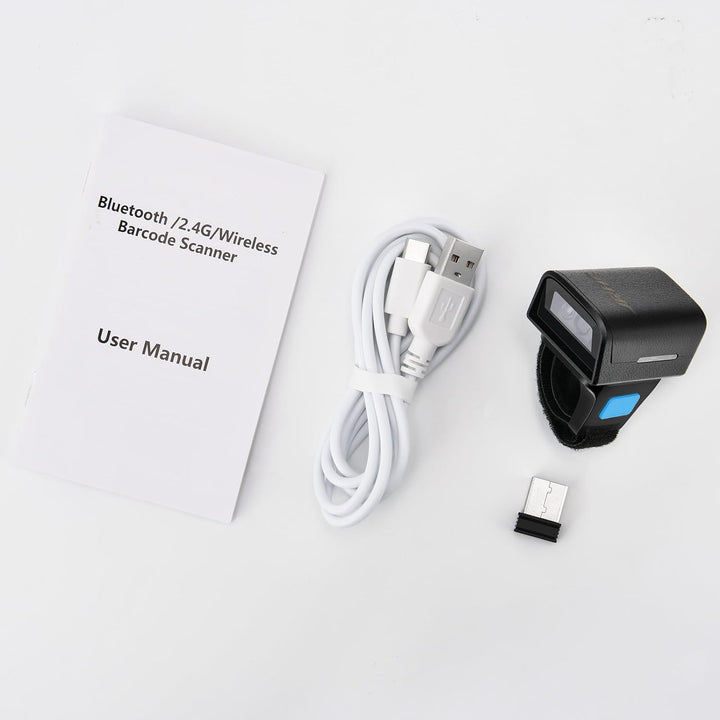 JRHC 1D 2D Bluetooth tragbarer Ring Barcode Scanner, tragbarer Mini Barcode-Barcode-Leser mit 2,4-GH