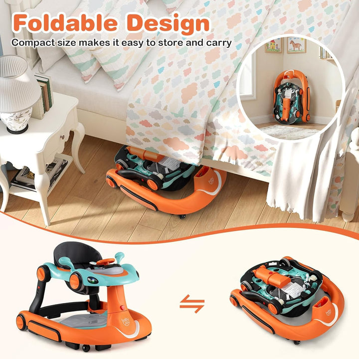 FANTASK 7 in 1 Lauflernhilfe mit abnehmbarem Verdeck, Lauflernwagen höhenverstellbar mit Spielboard,