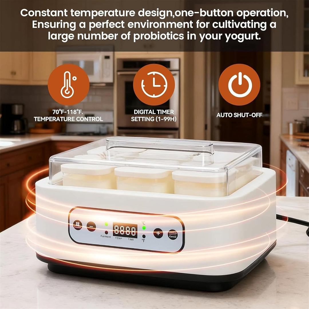 Automatischer Digitaler Joghurtbereiter Yogurt Maker mit 6 Gläsern, Einstellbare Temperatur &amp; Timer
