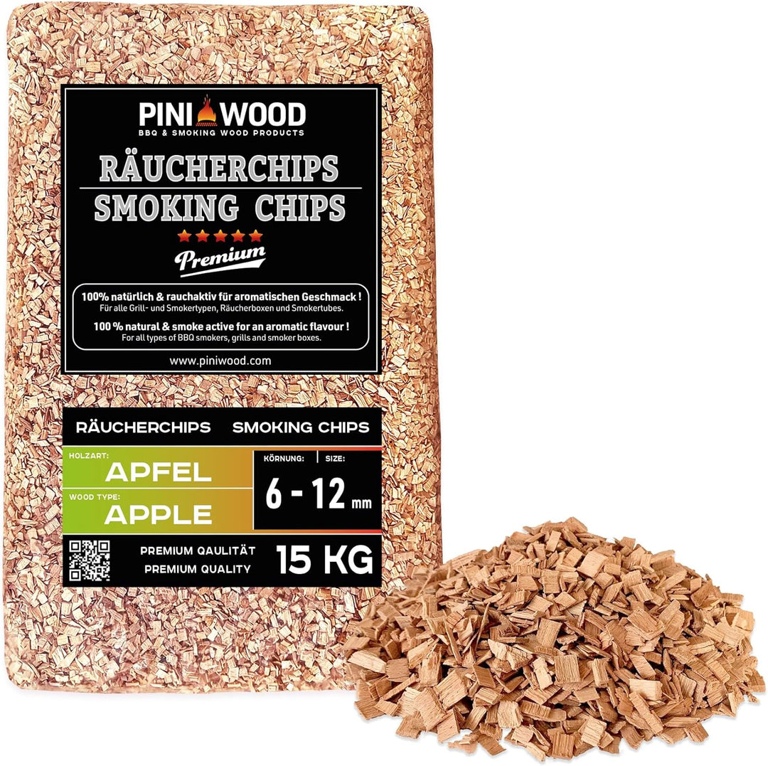 PINI 15 Kg Räucherchips Apfel 6-12 mm Smoking Chips Räucherspäne