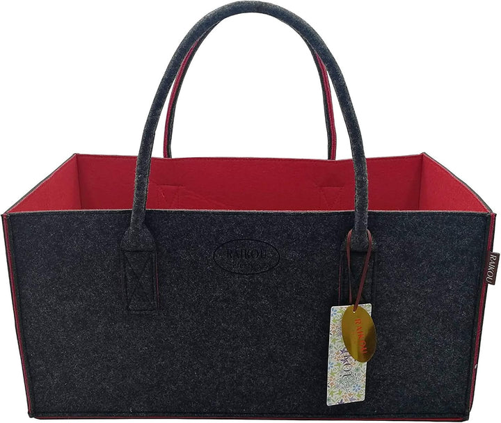 RAIKOU NEU Filztasche Shopper Holzkorb Einkaufstasche Henkeltasche Zeitungskorb Stabile Kaminholztas