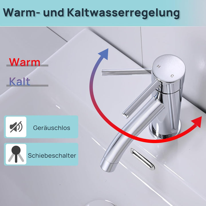 Wasserhahn Bad Mischbatterie, Waschtischarmatur mit Geräuscharmem Keramischem Ventilkern, Einhebelmi