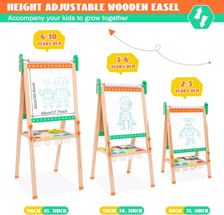 Kinder Tafel Staffelei aus Holz mit Papierrolle Kinder Holz Spielbrett Höhe Einstellbar Schöne Bogen