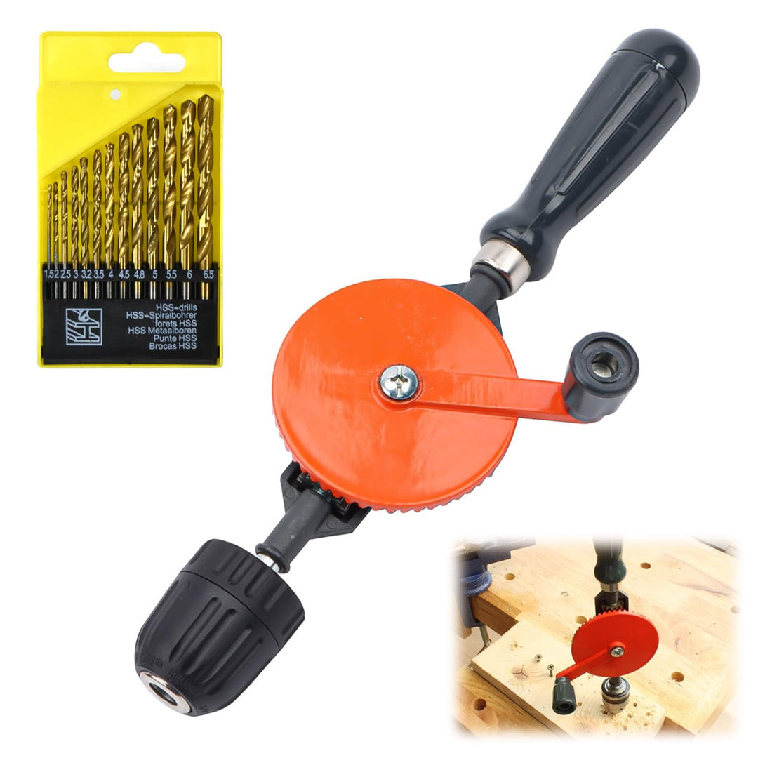 Handbohrer Set,3/8 (1.5-10mm) Zoll Handbohrmaschine, Spannfutter Stahlguss Doppelritzel Handbohrmasc