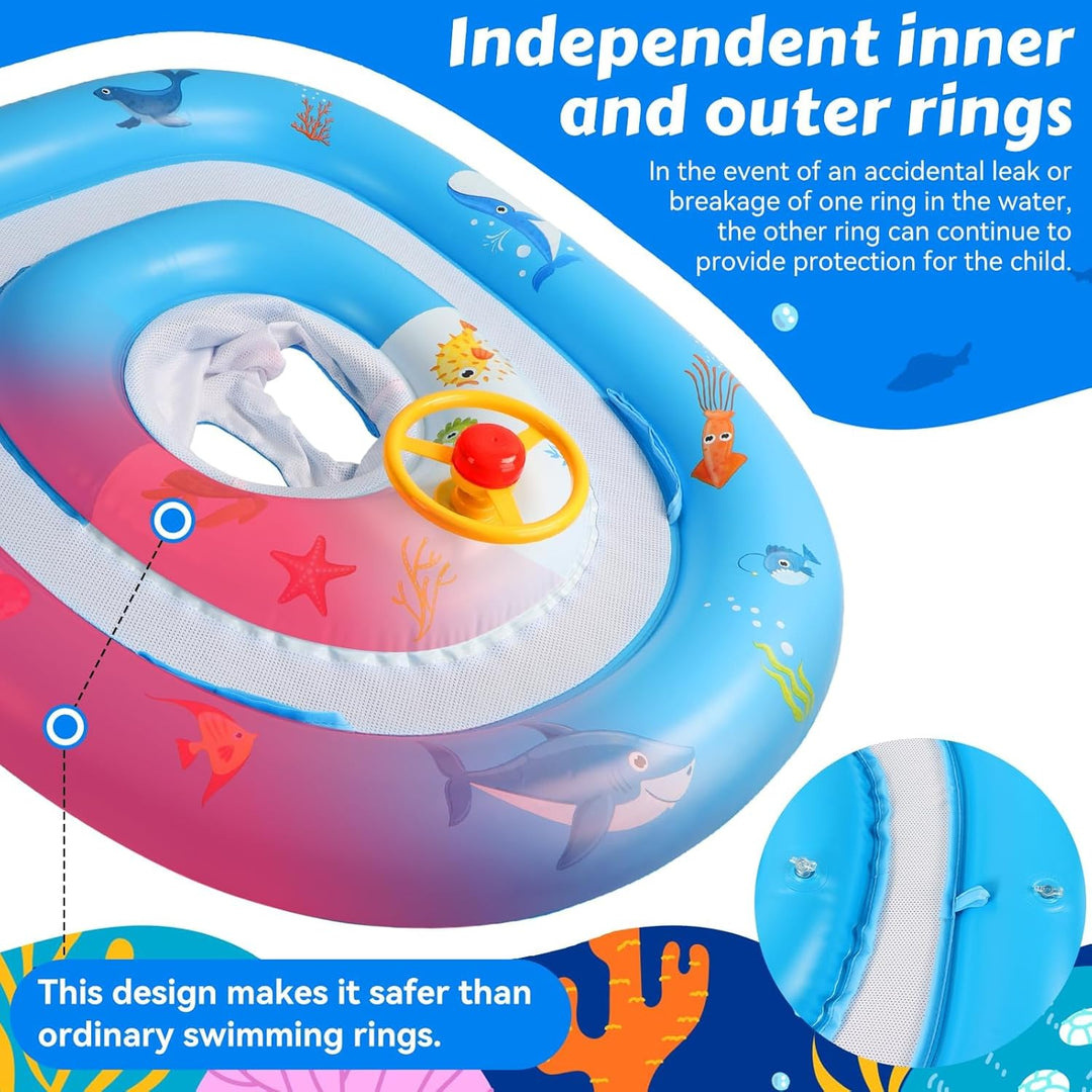 Baby Schwimmring mit Doppelkreis-Design | Extra Sicherer Schwimmsitz & Verstellbares Sonnendach | Mi