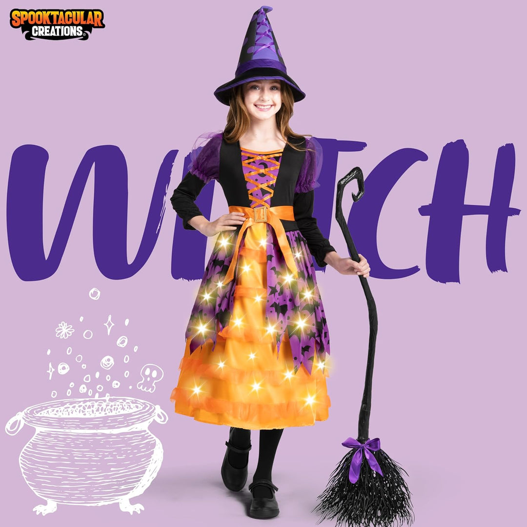 Spooktacular Creations Hexenkostüm für Mädchen, rosa Druck Hexerkostüm, Light-up Hexen Halloween Kos