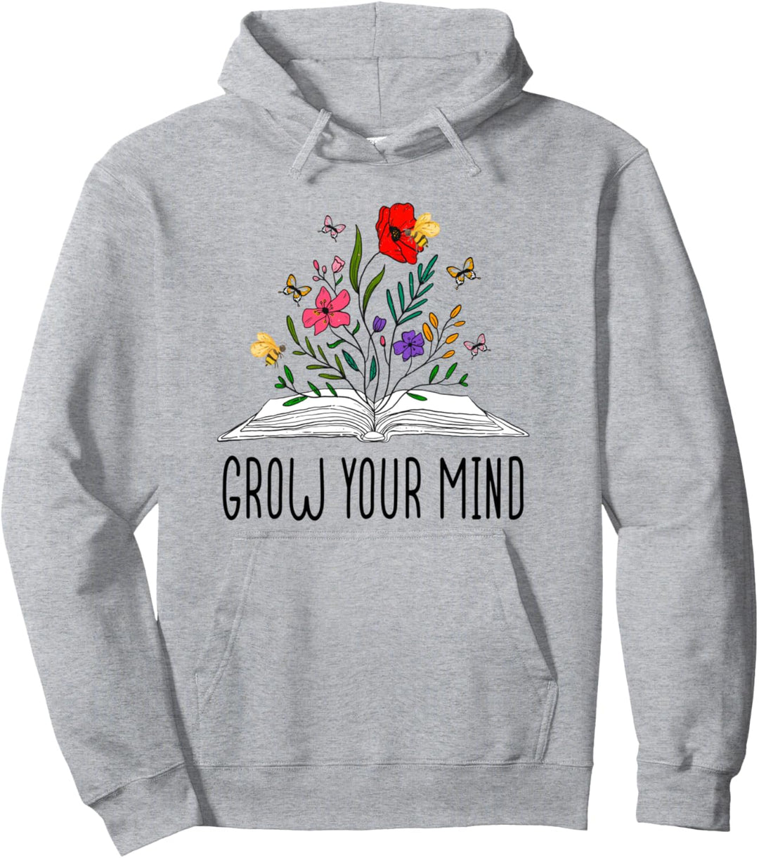 Buch mit Blumen Bienen und Schmetterlingen - Grow Your Mind Pullover Hoodie