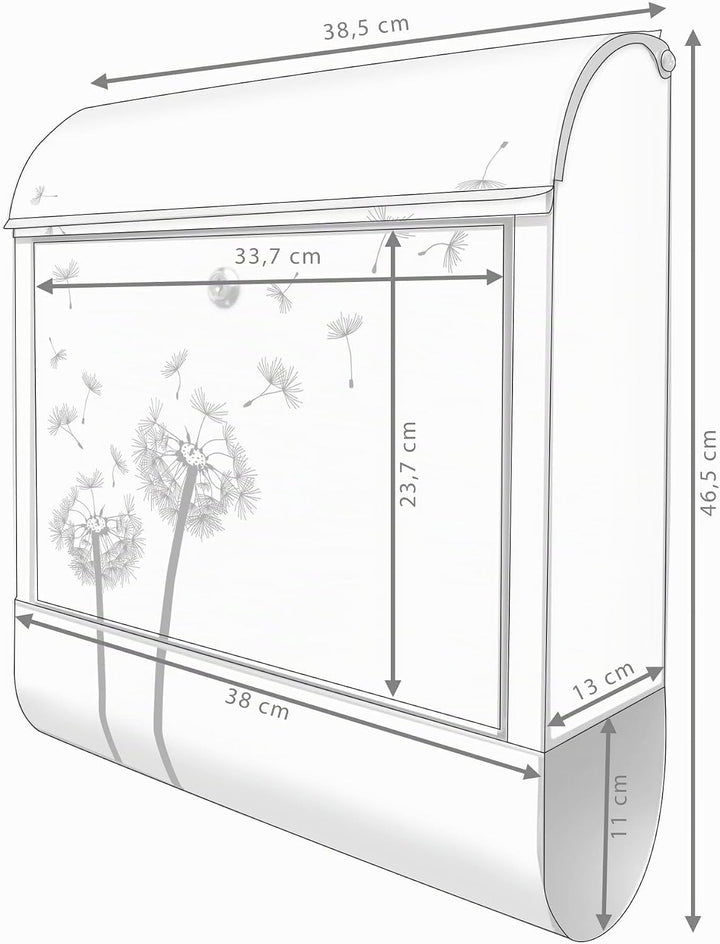 banjado® Design Briefkasten mit Motiv Pusteblume 2 39x47x14cm &amp; 2 Schlüssel - Briefkasten Stahl Silb