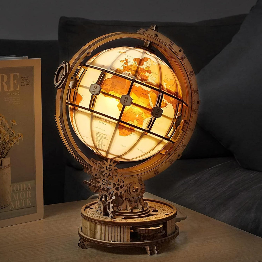 ROKR Leuchtender Globus Modellbausätze,3D Holzpuzzle Erwachsene,STEM Schreibtischdekoration Geschenk