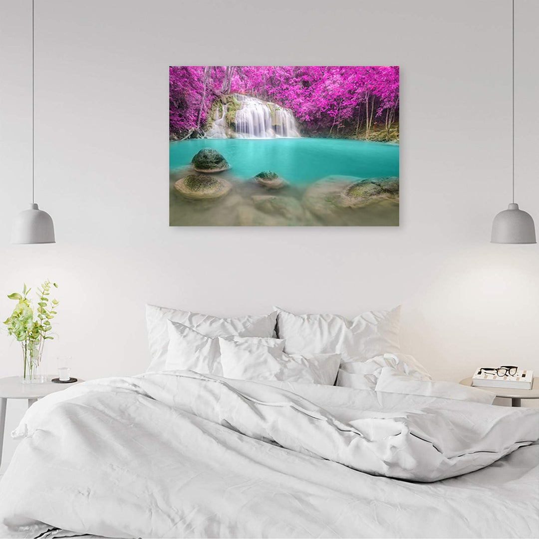 Wandbild Wasserfall Modern Deko Kunst Bilder Natur Violett 90x60 cm