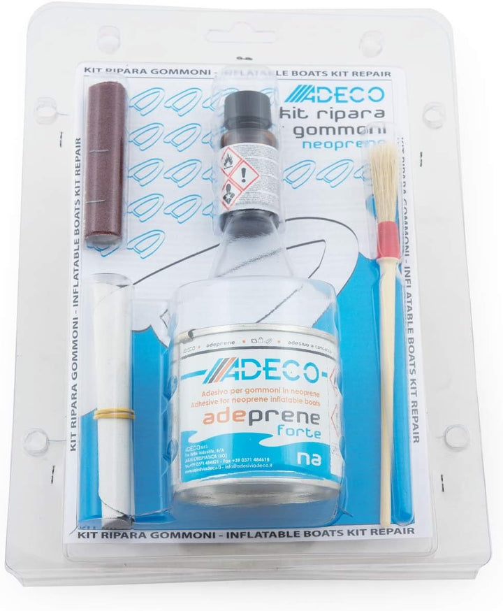 wellenshop Adeco 2K Schlauchboot Reparaturset Flickzeug Adeco für Neopren Hypalon Bootsreparatur Sch