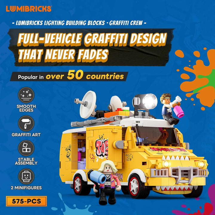 Lumibricks Street-Fusion Graffiti Crew Beleuchtetes Bauset, 575 Teile Graffiti-Truck mit LED-Beleuch