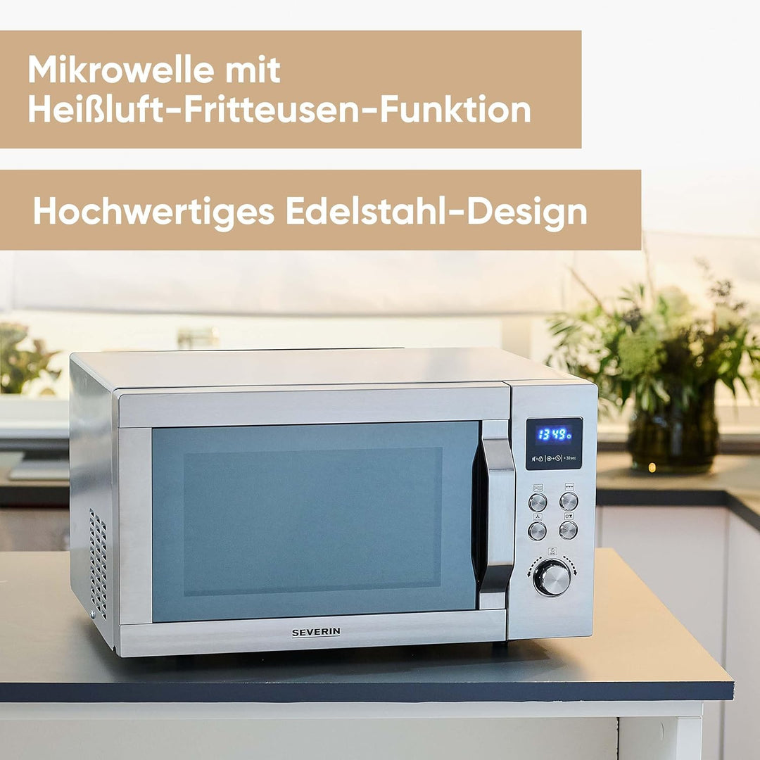 SEVERIN 4-in-1 Mikrowelle „Crispy Wave“, Heissluft-Funktion bis 230°C, Heissluftfritteuse, Mikrowell