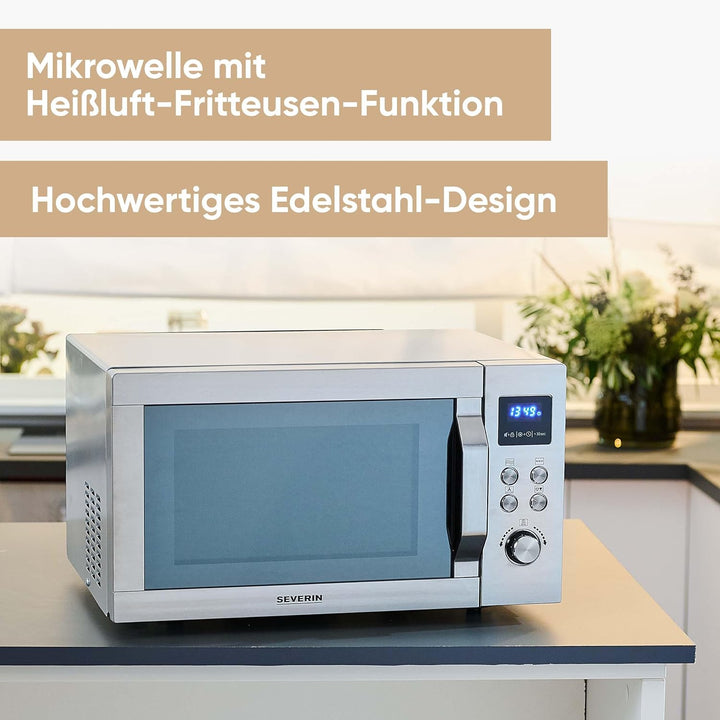 SEVERIN 4-in-1 Mikrowelle „Crispy Wave“, Heissluft-Funktion bis 230°C, Heissluftfritteuse, Mikrowell