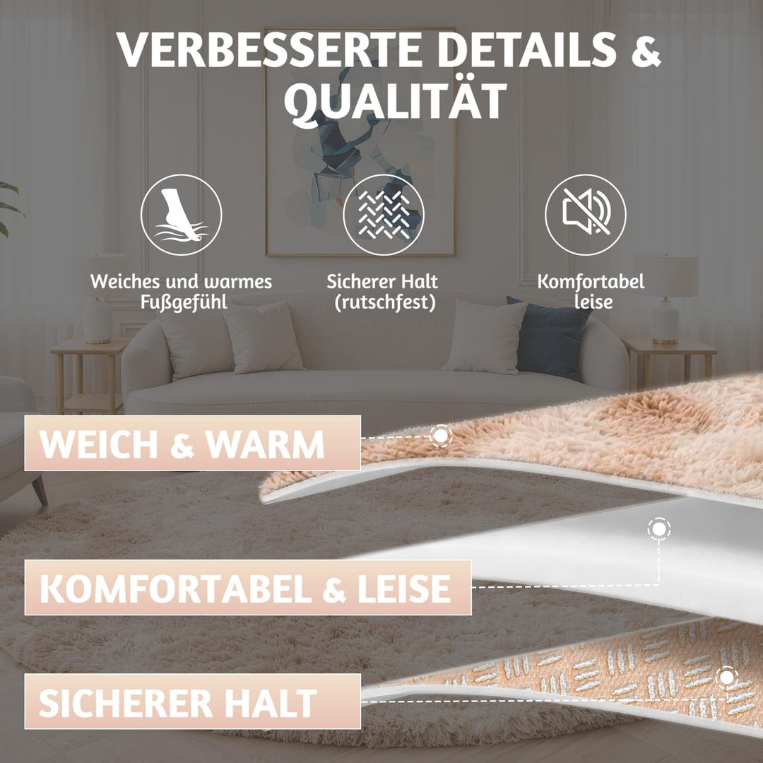 Teppich Kinderzimmer Khaki Ø 100 cm Flauschig Weich | Hochflor-Teppich, waschbar, rutschfest, kusche